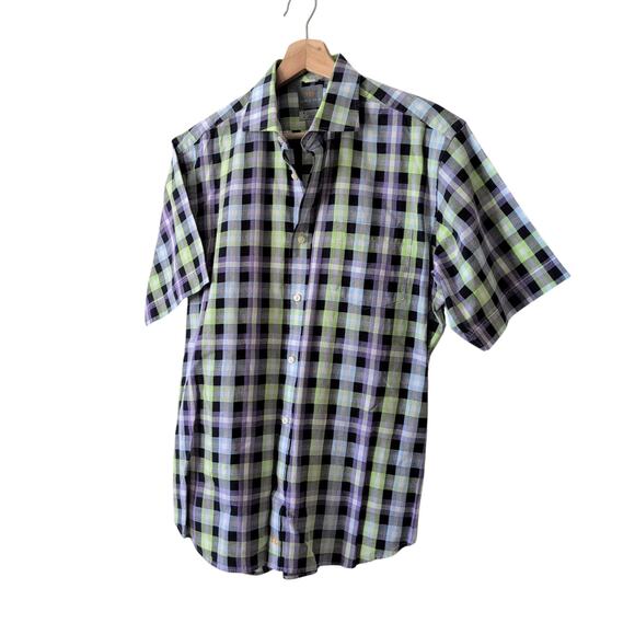 Thomas Dean Other - Thomas Dean Men's Short Sleeve Button-Down Shirt Medium Blue Green Collared